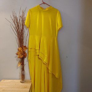 Womens High Low Maxi Dresses - Casual Short Sleeve Ruffle Tunic Shirt Dress